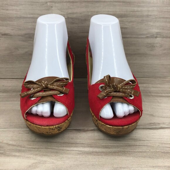 Nickels Wedges Women's 6.5 Ajax Red Cork Slingback Open Toe - Picture 3 of 11